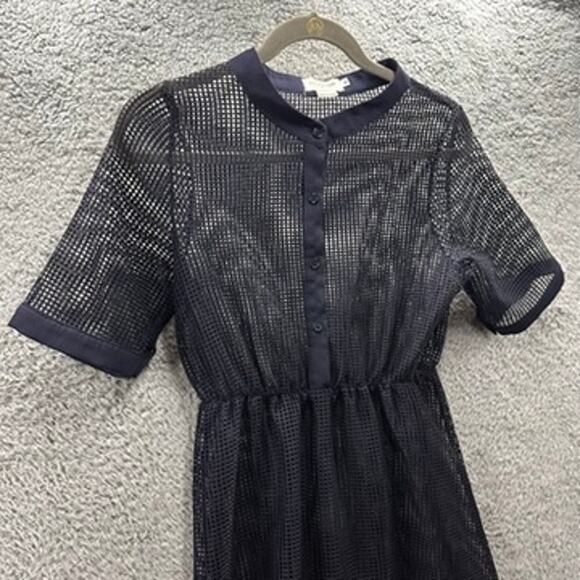 Lili Sidonio Medium Dark Blue Mesh Dress Short Sleeves Elastic Waistband - Picture 6 of 8